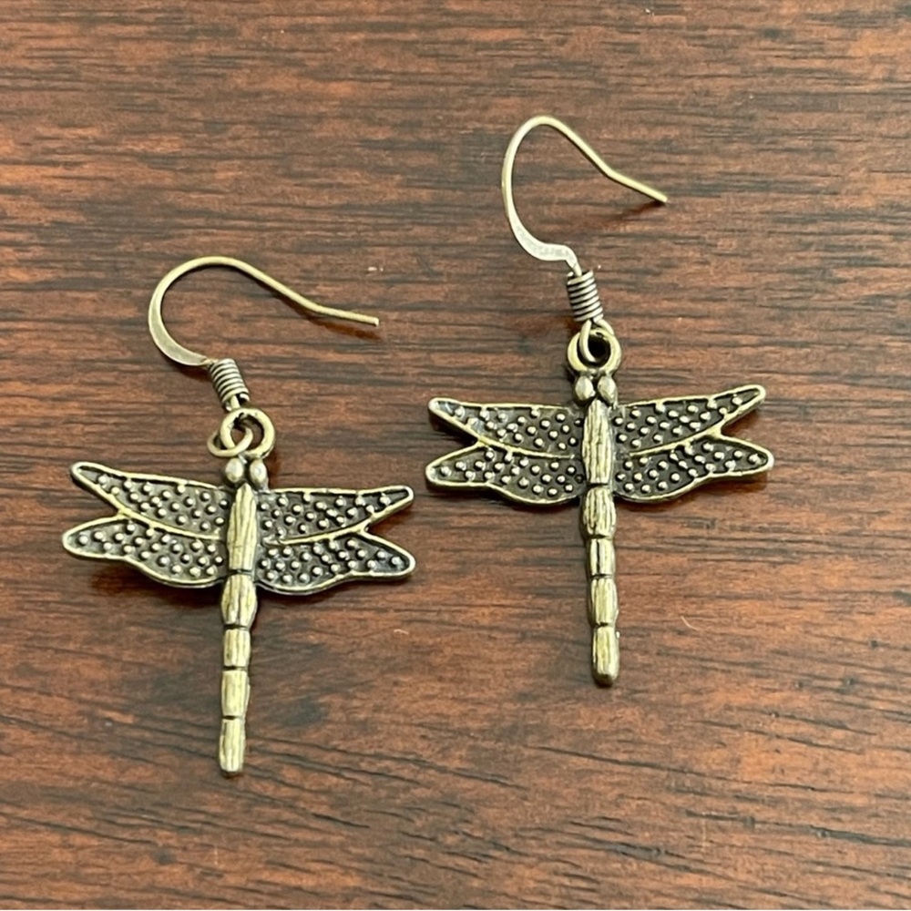 Bronze dragonfly drop earrings - Artisan made - Picture 3 of 5